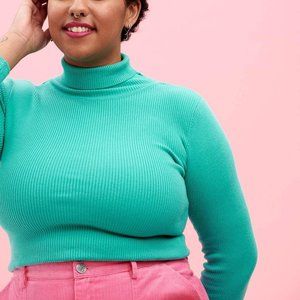 Lucy & Yak Aiden Roll Neck Crop Top in Spearmint, XL